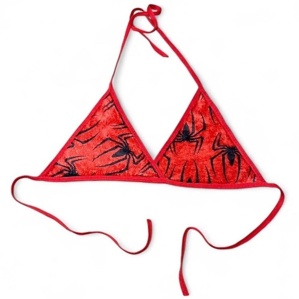 fuzzy Red Spider bikini-style top